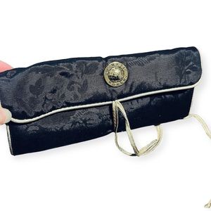 COSMETIC WORLD New York Vintage Black Floral Roll Up Make Up Brush Case 1980s